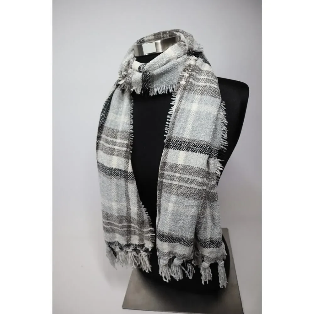 Charter Club Grey Plaid‎ Chenille Scarf